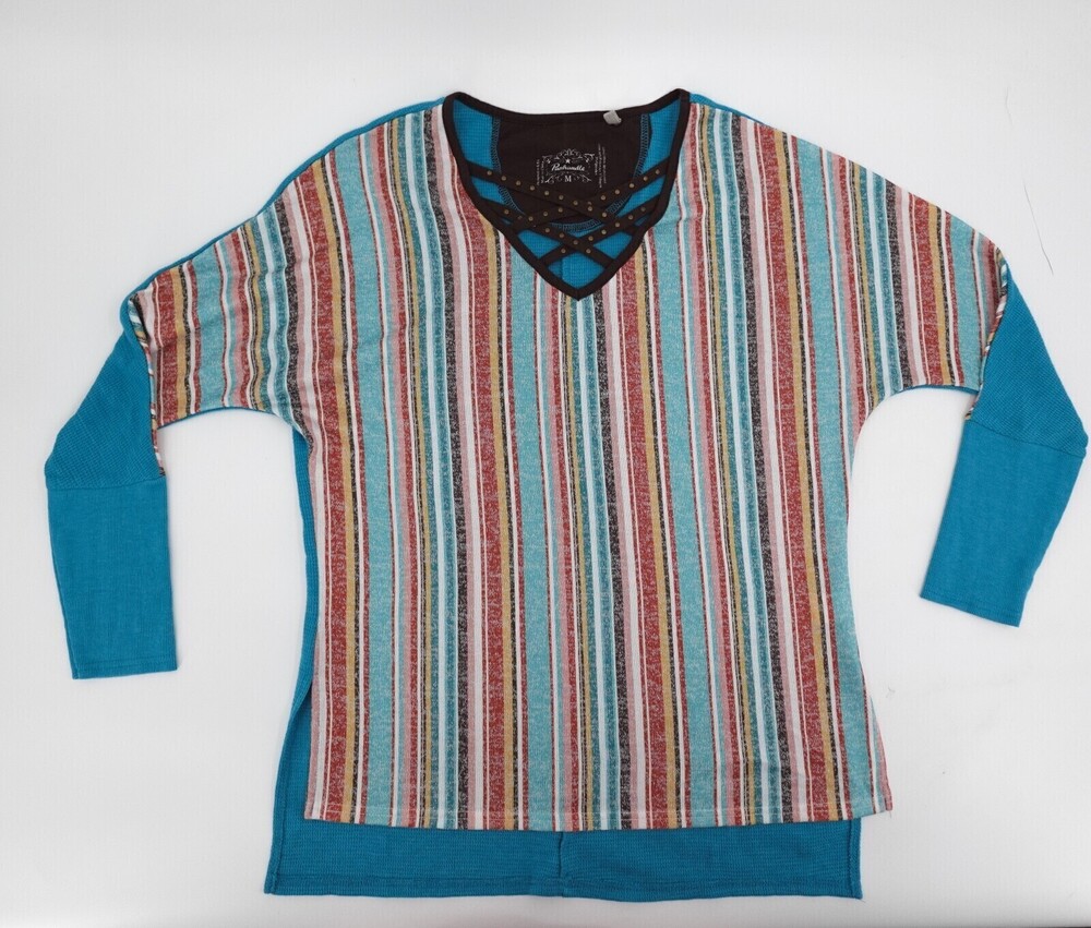 Panhandle Shirt Women Medium Stripes Low High Long Sleeve Pullover Western